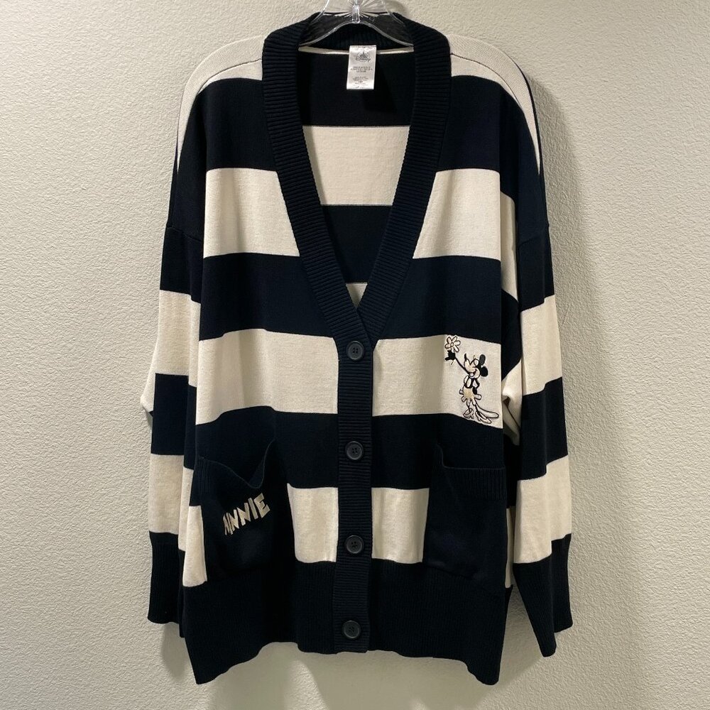 DISNEY Minnie Mouse Noir Collection Long Sleeve Black/Ivory Cardigan Sweater 2X